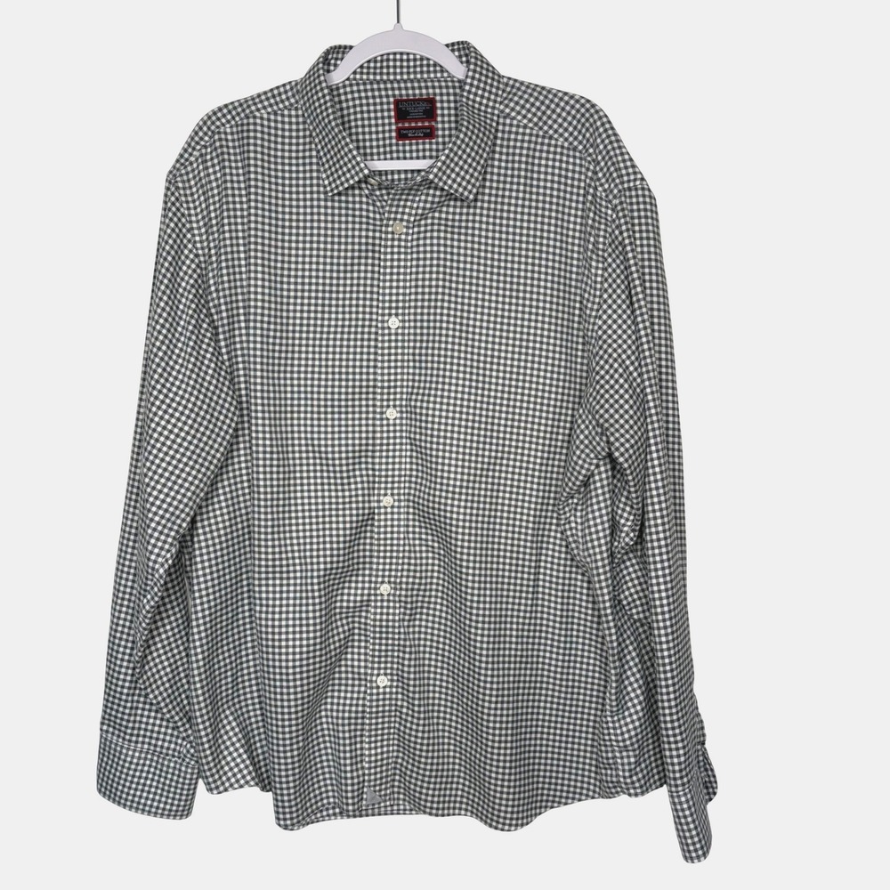 UNTUCKit Mens White & Gray Gingham Plaid Button Down Shirt L Grandad-Core Office